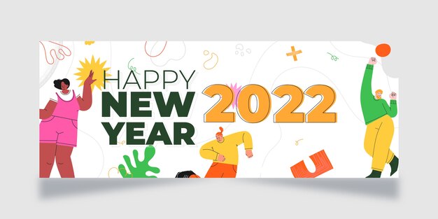 Modello di copertina per social media piatto di capodanno disegnato a mano