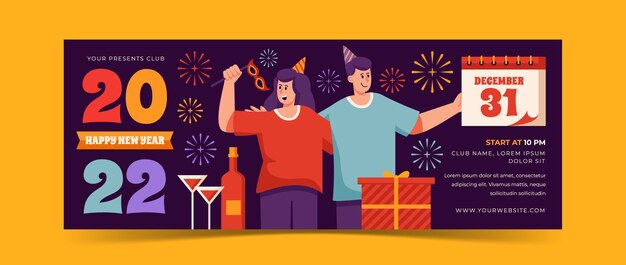 Modello di copertina per social media piatto di capodanno