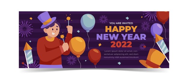 Modello di copertina per social media piatto di capodanno