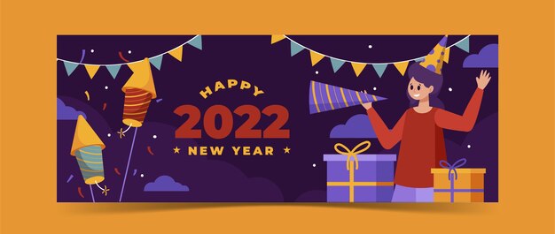 Modello di copertina per social media piatto di capodanno