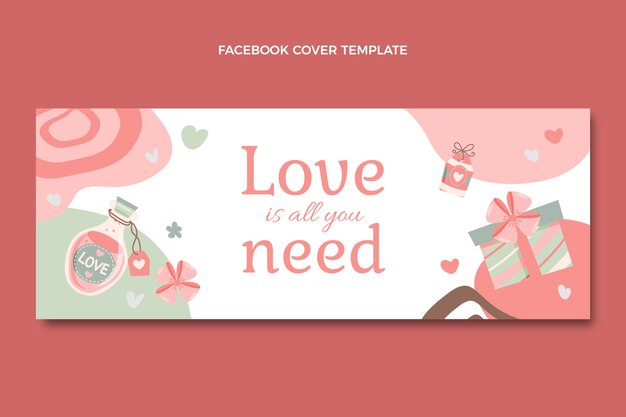 Modello di copertina per social media piatto di San Valentino