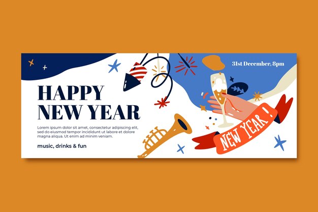 Modello di copertina piatta per social media per la celebrazione del nuovo anno 2024