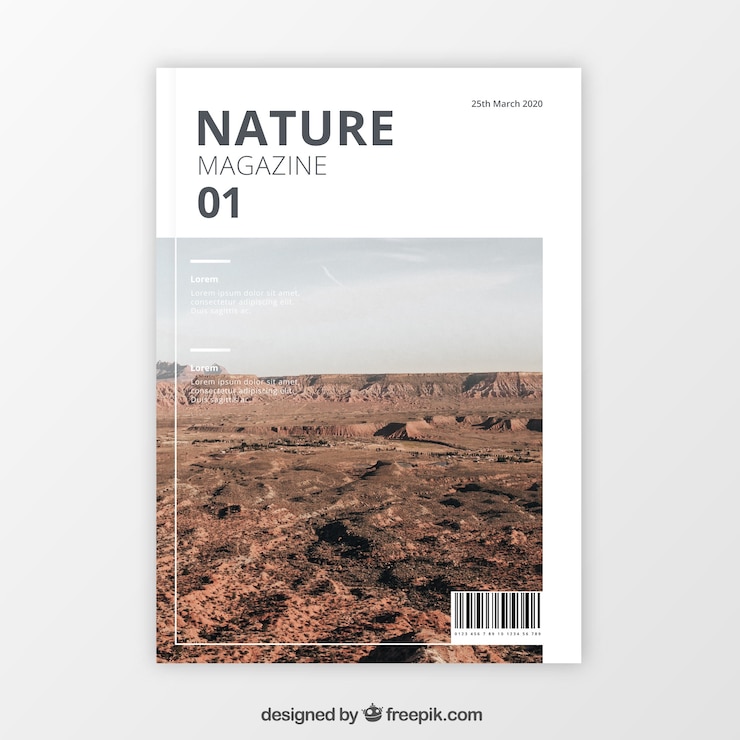 Vettore gratuito modello di copertina rivista moderna natura con foto