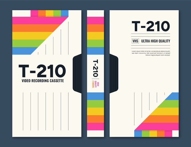 Vettore gratuito modello di copertina vhs design piatto
