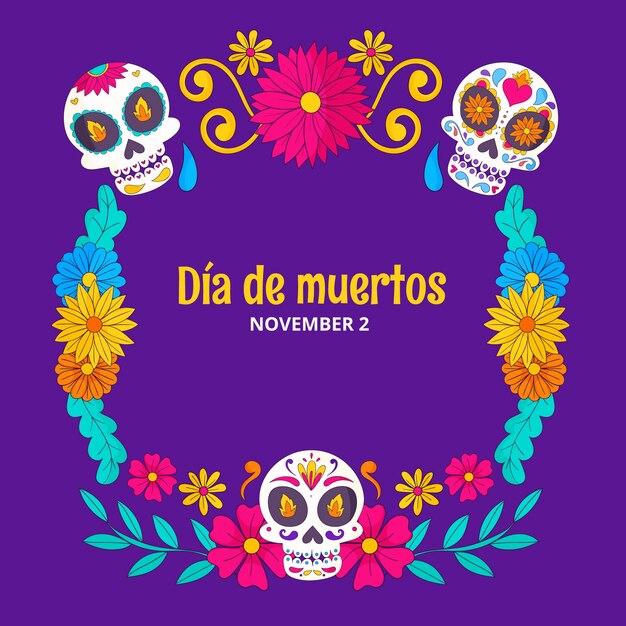 Modello di cornice disegnata a mano per la celebrazione dia de muertos