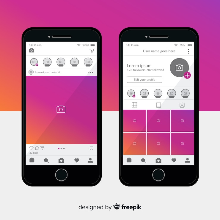 Vettore gratuito modello di cornice per foto di instagram su smartphone