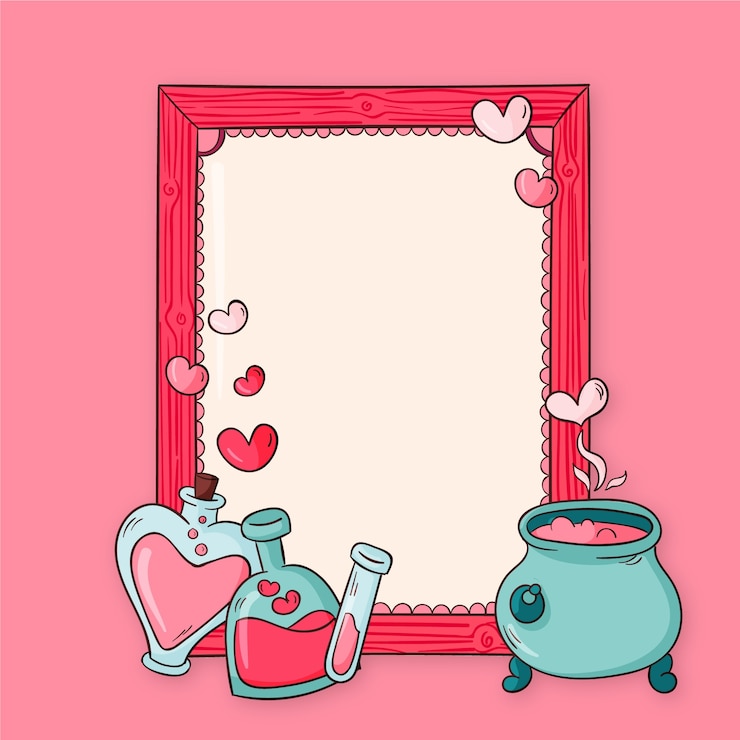 Vettore gratuito modello di cornice per foto di san valentino disegnato a mano