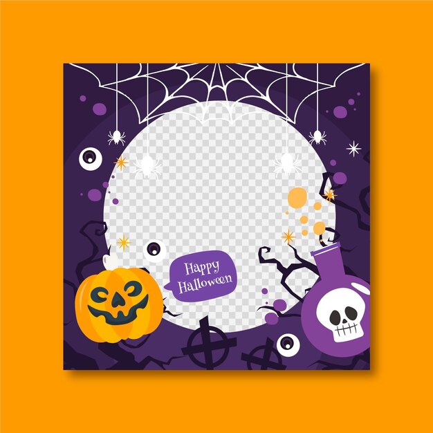 Modello di cornice per social media di halloween piatto disegnato a mano