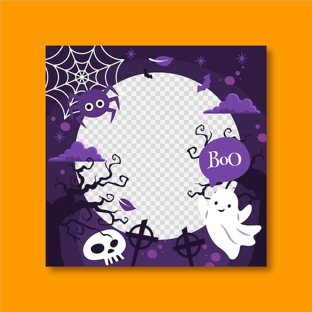 Modello di cornice per social media di halloween piatto disegnato a mano