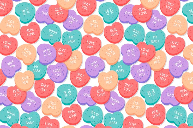 Vettore gratuito modello di cuori di conversazione di design piatto disegnato a mano
