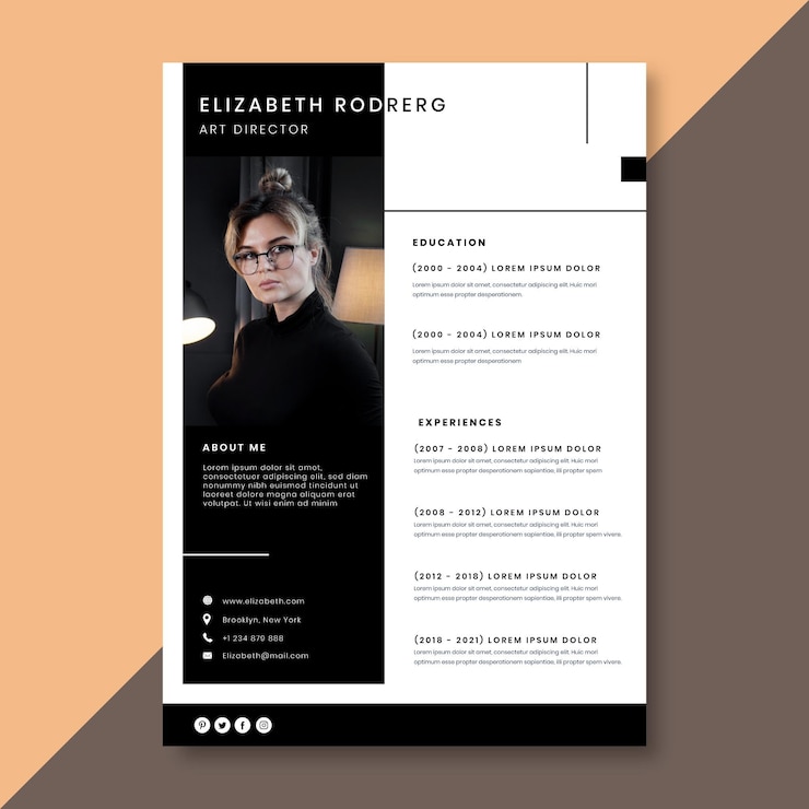 Vettore gratuito modello di curriculum vitae minimalista con foto