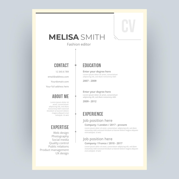 Modello di curriculum vitae minimalista