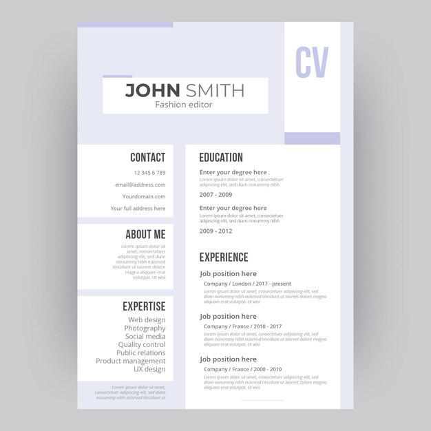 Modello di curriculum vitae minimalista