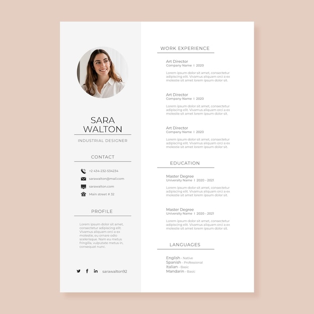 Modello di curriculum vitae minimalista