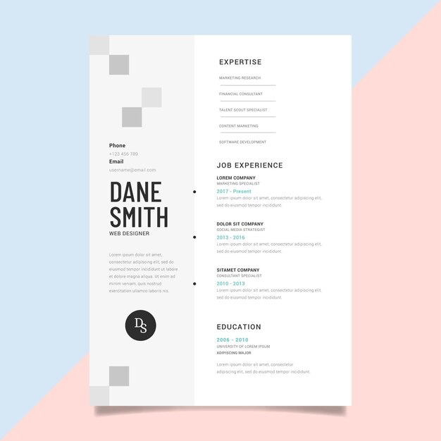 Modello di curriculum vitae minimalista