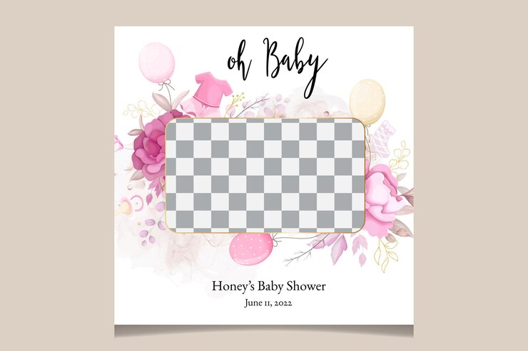 Vettore gratuito modello di design per baby shower carino con fiori dolci