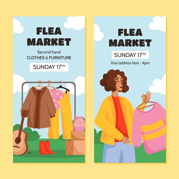 Modello di disegno del mercato delle pulci disegnato a mano