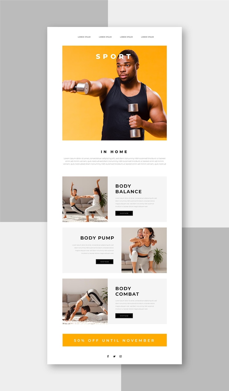 Vettore gratuito modello di e-mail di comunicazione fitness
