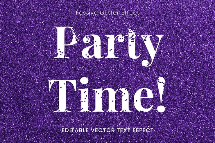 Vettore gratuito modello di effetto testo modificabile per l'ora della festa glitter vettoriale