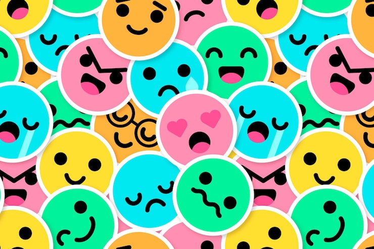Vettore gratuito modello di emoticon sorriso colorato