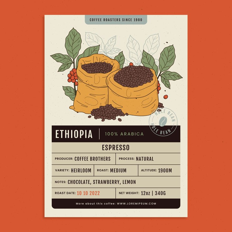 Vettore gratuito modello di etichetta caffè disegnato a mano