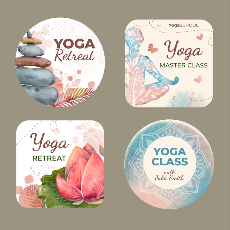 Vettore gratuito modello di etichette di ritiro yoga