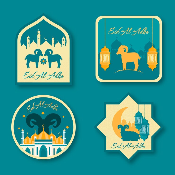 Vettore gratuito modello di etichette eid al-adha disegnate a mano
