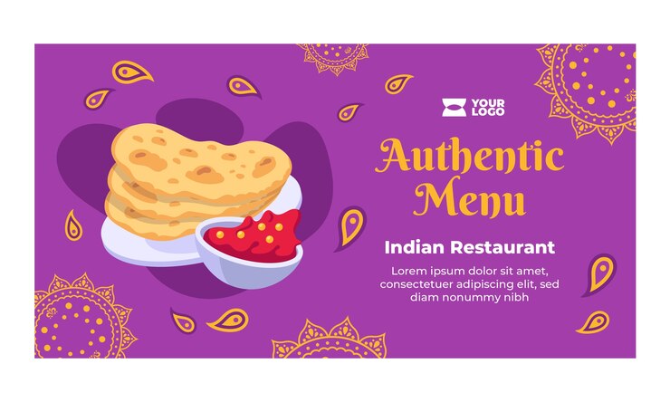 Vettore gratuito modello di facebook del ristorante indiano disegnato a mano