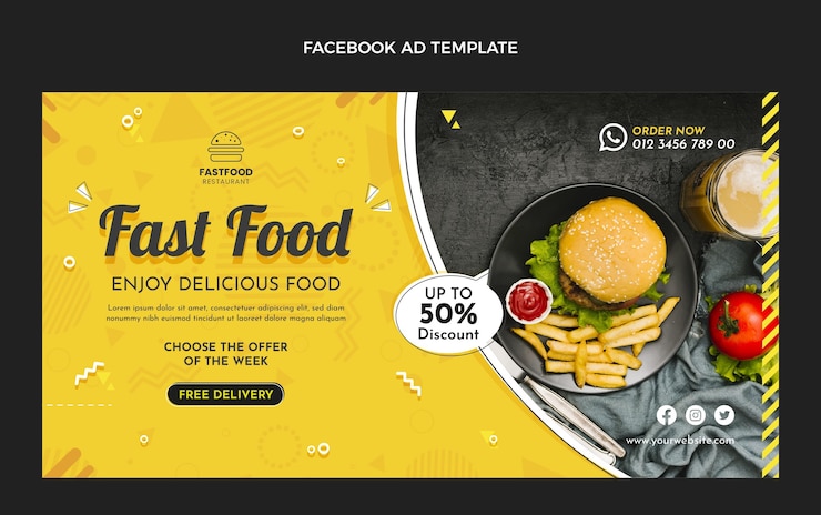 Vettore gratuito modello di facebook fast food design piatto