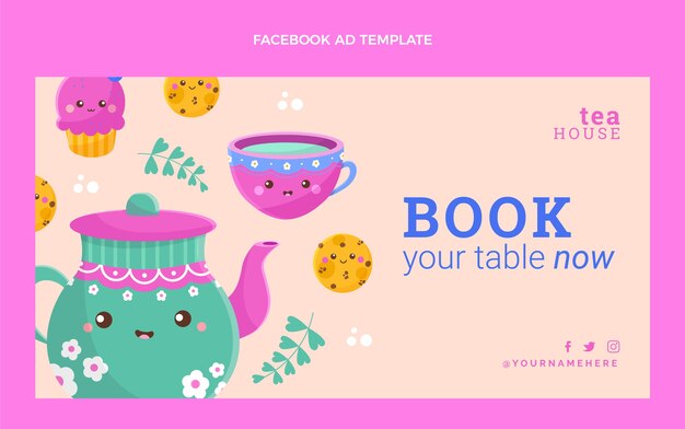 Modello di facebook per la casa da tè dal design piatto