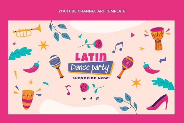 Modello di festa di ballo latino design piatto disegnato a mano