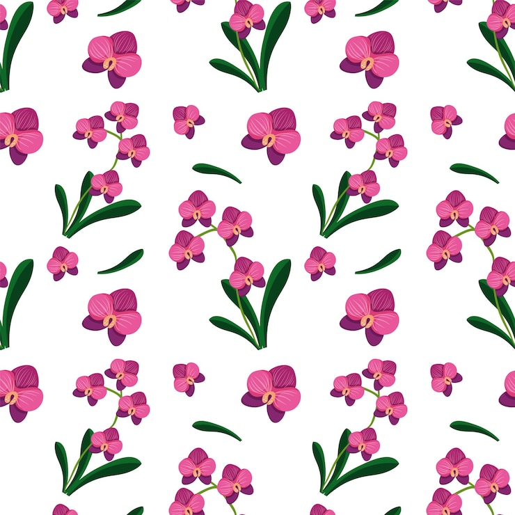 Vettore gratuito modello di fiori di orchidee rosa senza cuciture