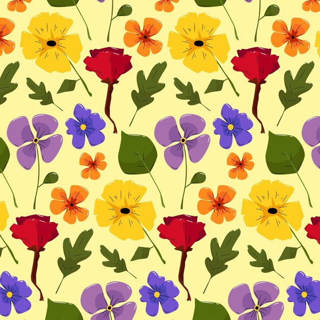 Modello di fiori pressati disegnati a mano