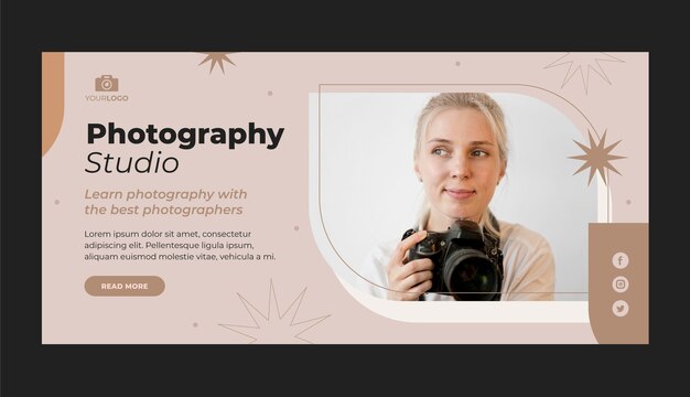 Modello di fotografia banner orizzontale design piatto