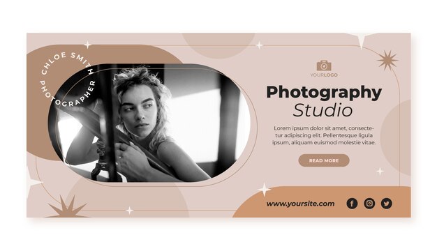 Modello di fotografia banner orizzontale design piatto