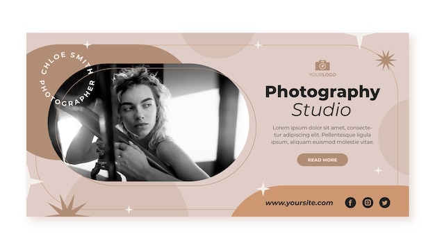 Modello di fotografia banner orizzontale design piatto