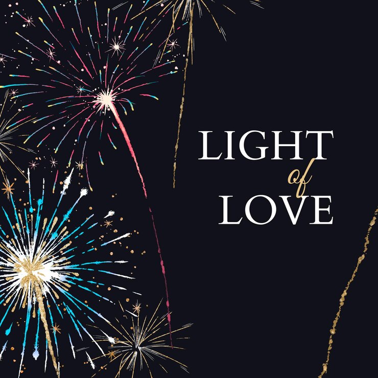 Vettore gratuito modello di fuochi d'artificio lucido per post sui social media con testo modificabile, luce dell'amore