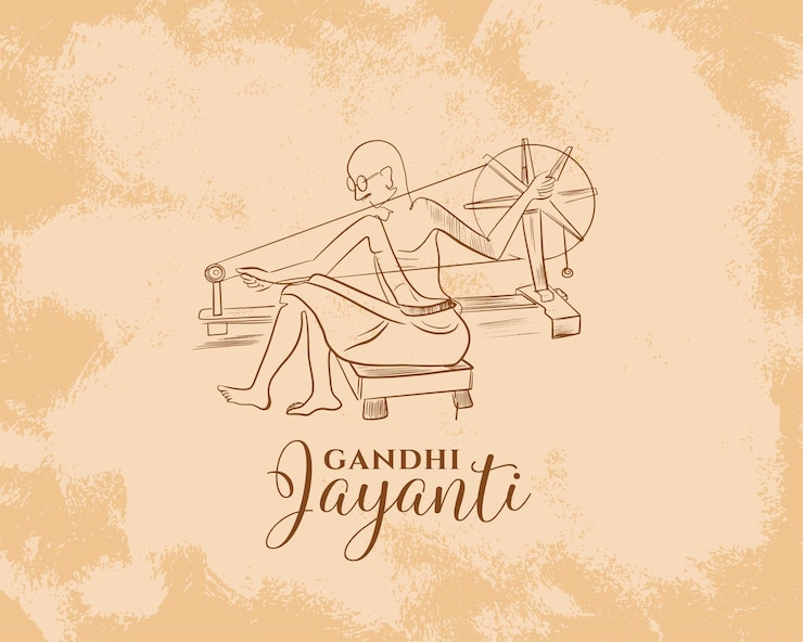 Vettore gratuito modello di gandhi jayanti in stile grunge con illustrazione vettoriale di disegno del padre nazionale