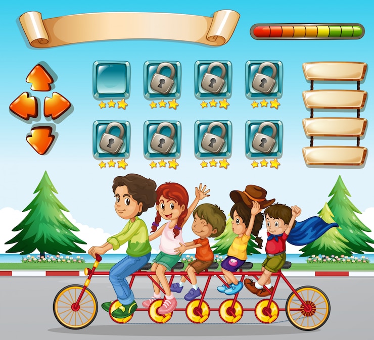 Vettore gratuito modello di gioco con bicicletta per famiglie