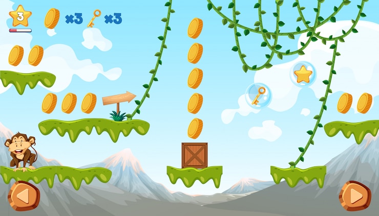 Vettore gratuito modello di gioco della giungla con scimmia