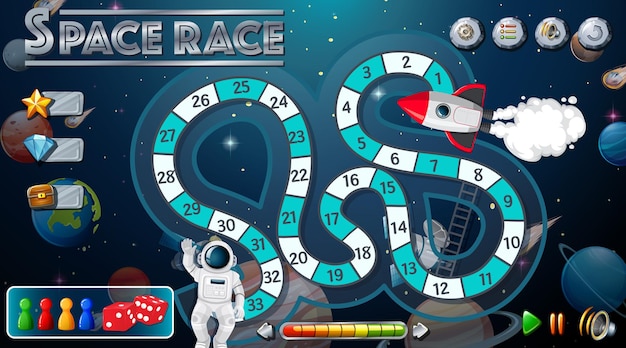 Modello di gioco serpente e scale con tema spaziale