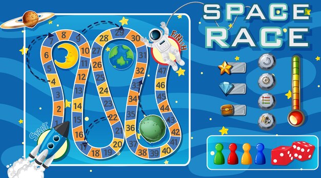 Modello di gioco serpente e scale con tema spaziale