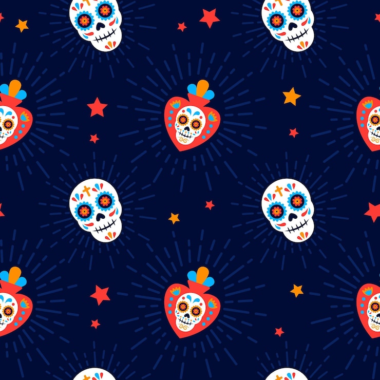 Vettore gratuito modello di giorno dei morti con design piatto teschio