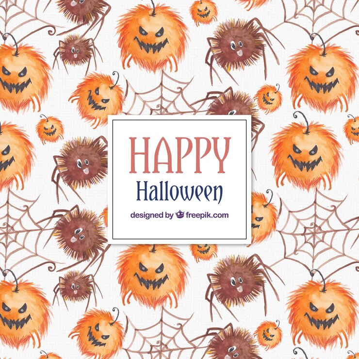 Vettore gratuito modello di halloween con i ragni acquerello