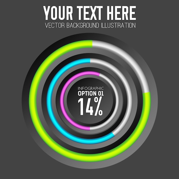 modello di infografica con anelli colorati diagramma circolare e percentuale