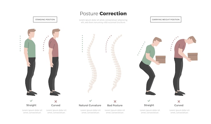 Vettore gratuito modello di infografica correzione postura