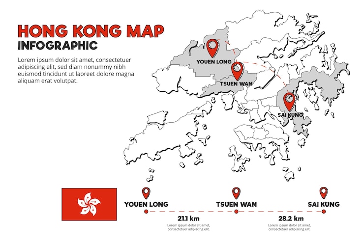 Vettore gratuito modello di infografica mappa di hong kong