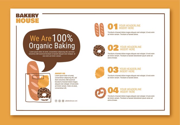 Modello di infografica negozio di panetteria disegnato a mano