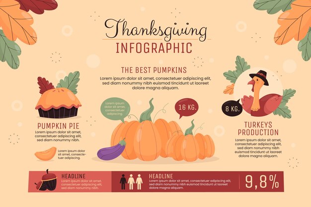 Modello di infografica per la celebrazione del ringraziamento piatto