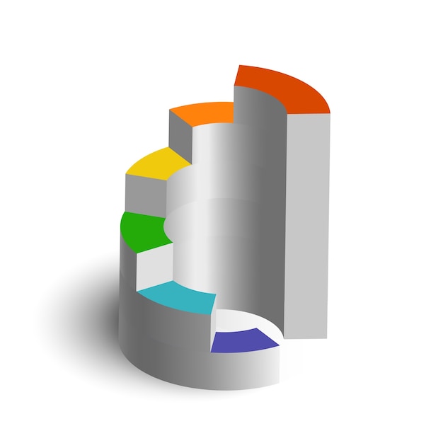 Modello di infographic di affari web astratto con fasi colorate diagramma 3d su bianco isolato